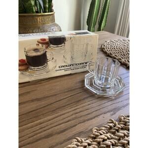 Vintage Crown Corning Tempered Demitasse Cups and Saucers 1984 Set Of 4 In Box